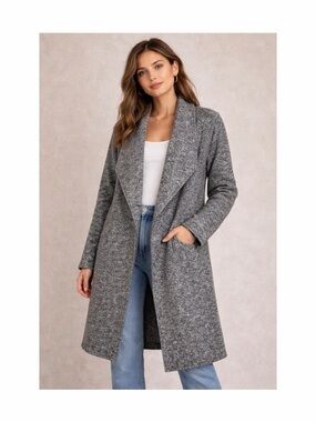 Tahari Womens Gray Wool Blend Open Front Long Cardigan Coatigan Sweater Size M